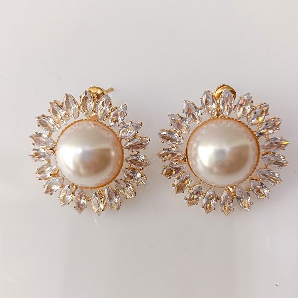 Golden Sunburst Pearl Earrings