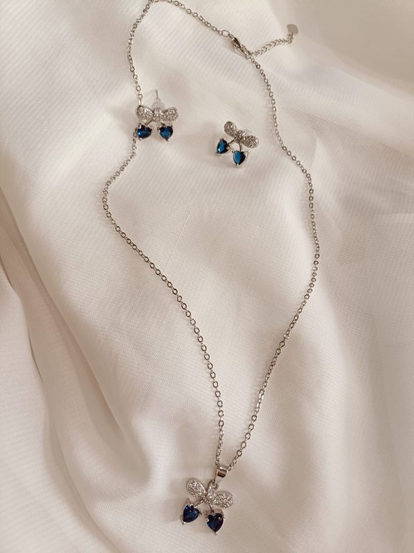 Sapphire Bowknot Heart Jewelry Set