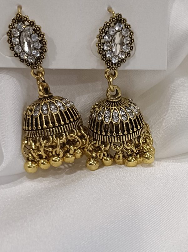 Sparkling Stone & Jhumka Drop Earrings